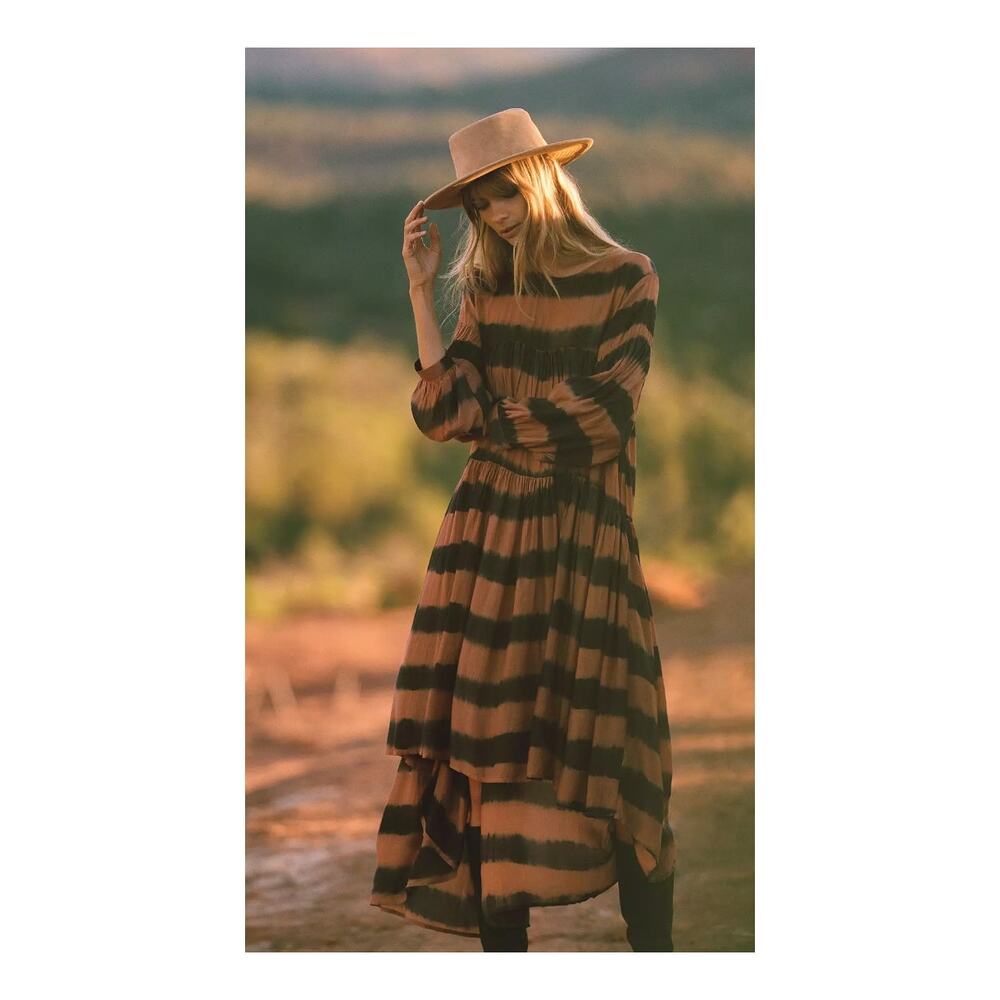Norblack Norwhite Brown Black Boho Striped Oversized Tunic Dress Small New